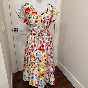 Eshakti Tea Length Floral Full-Skirted Dress